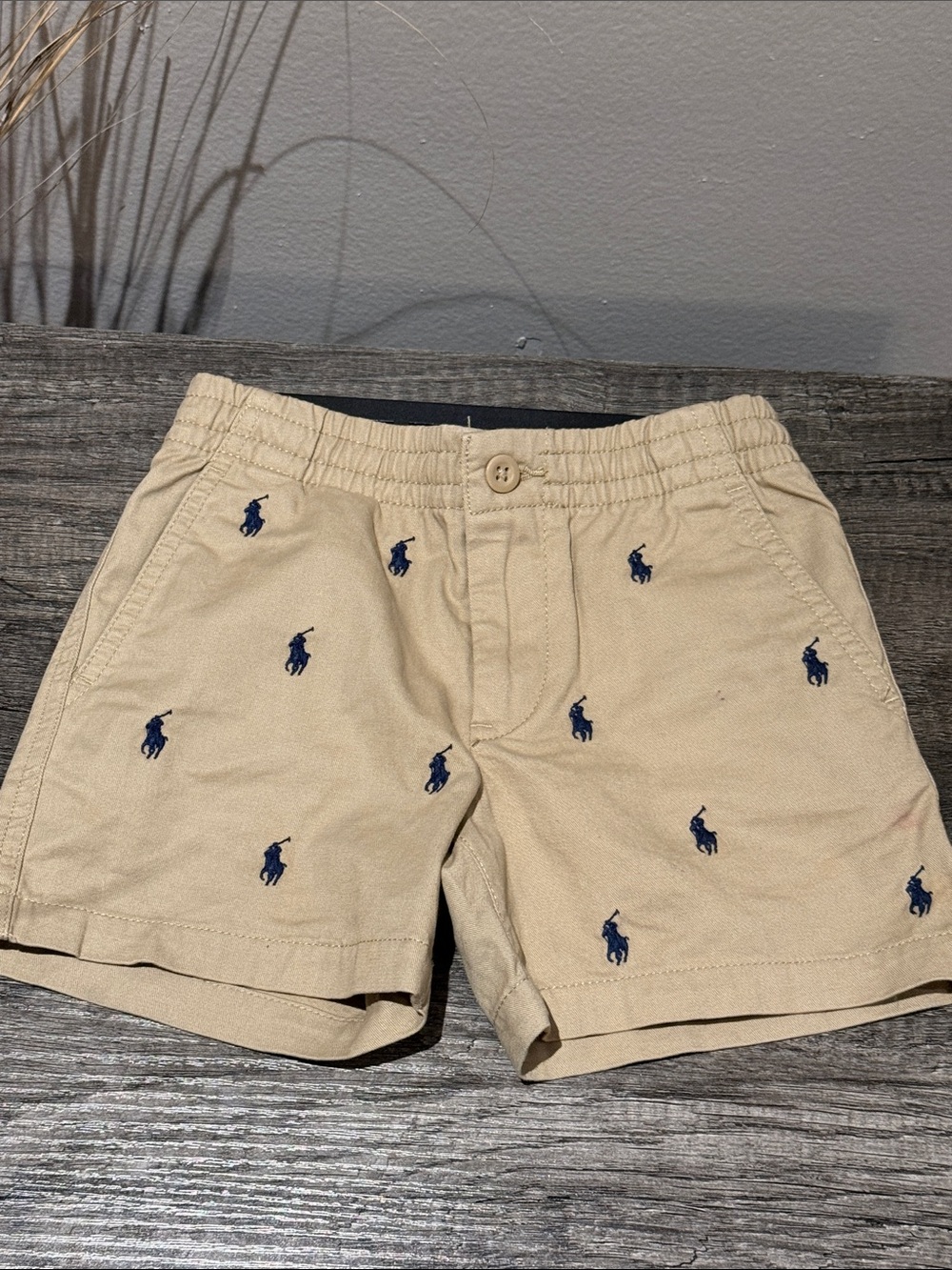 Ralph Lauren Boys Tan Shorts with Navy Polo Player Embroidery - Picture 1 of 2
